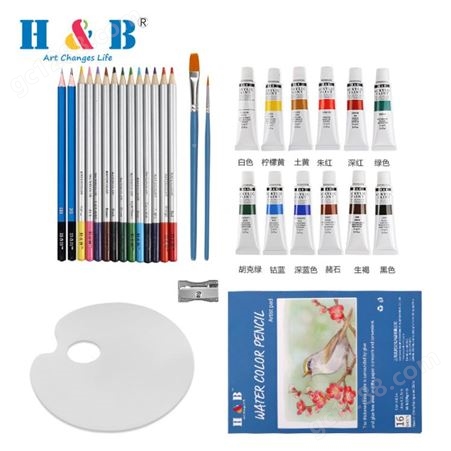 31件水彩颜料套装12色水溶性彩铅尼龙毛刷绘画铅笔水彩本跨境
